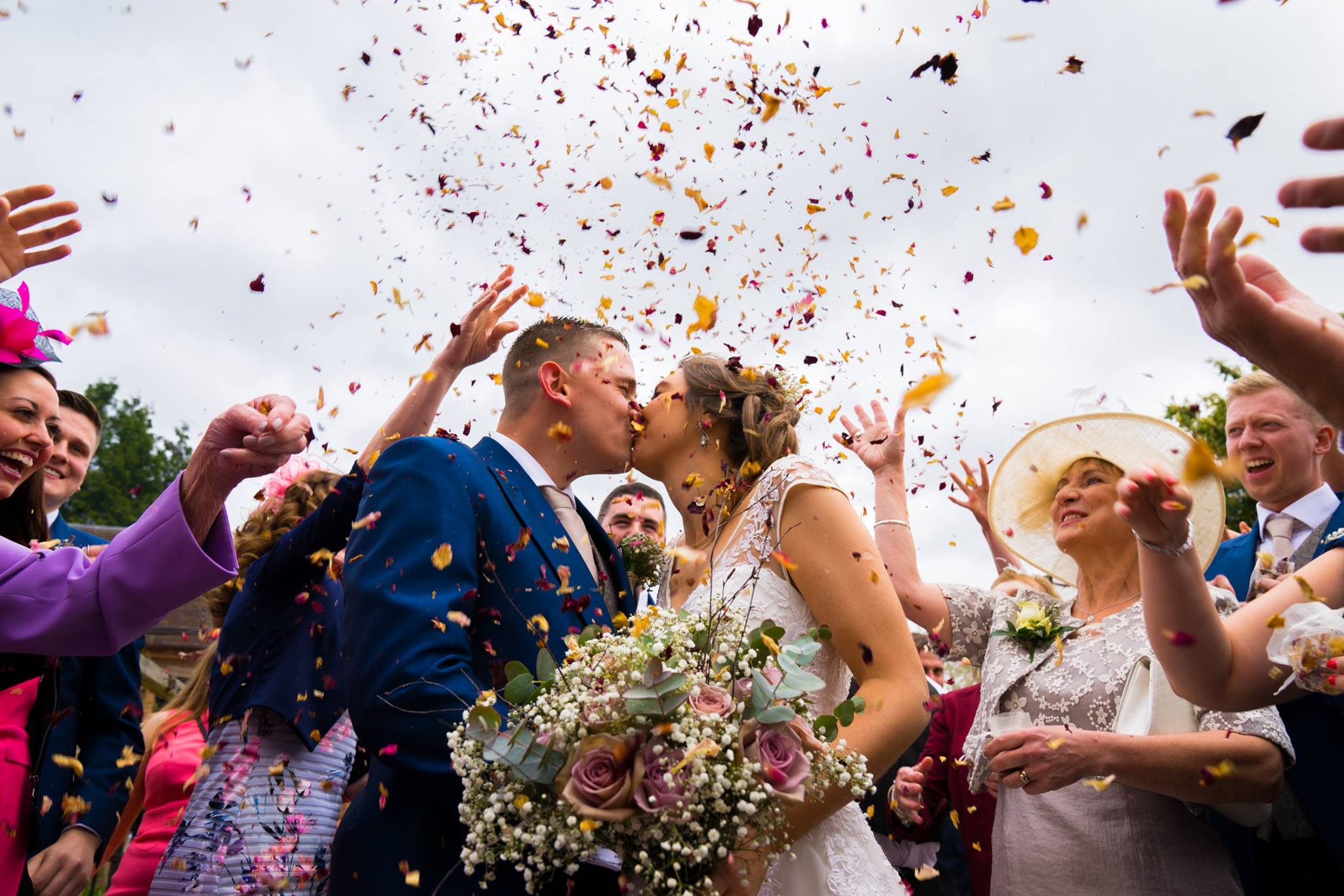 Confetti throwing the in the front courtyard 